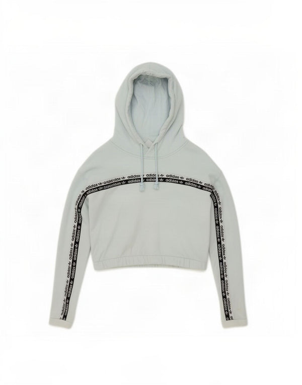 Adidas Womens Crop Graphic Hoodie Jumper UK 6 XS Blue Colourblock Cotton