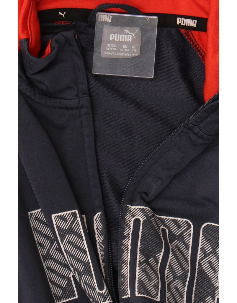 PUMA Boys Graphic Tracksuit Top Jacket 15-16 Years Navy Blue Colourblock Vintage Puma and Second-Hand Puma from Messina Hembry 