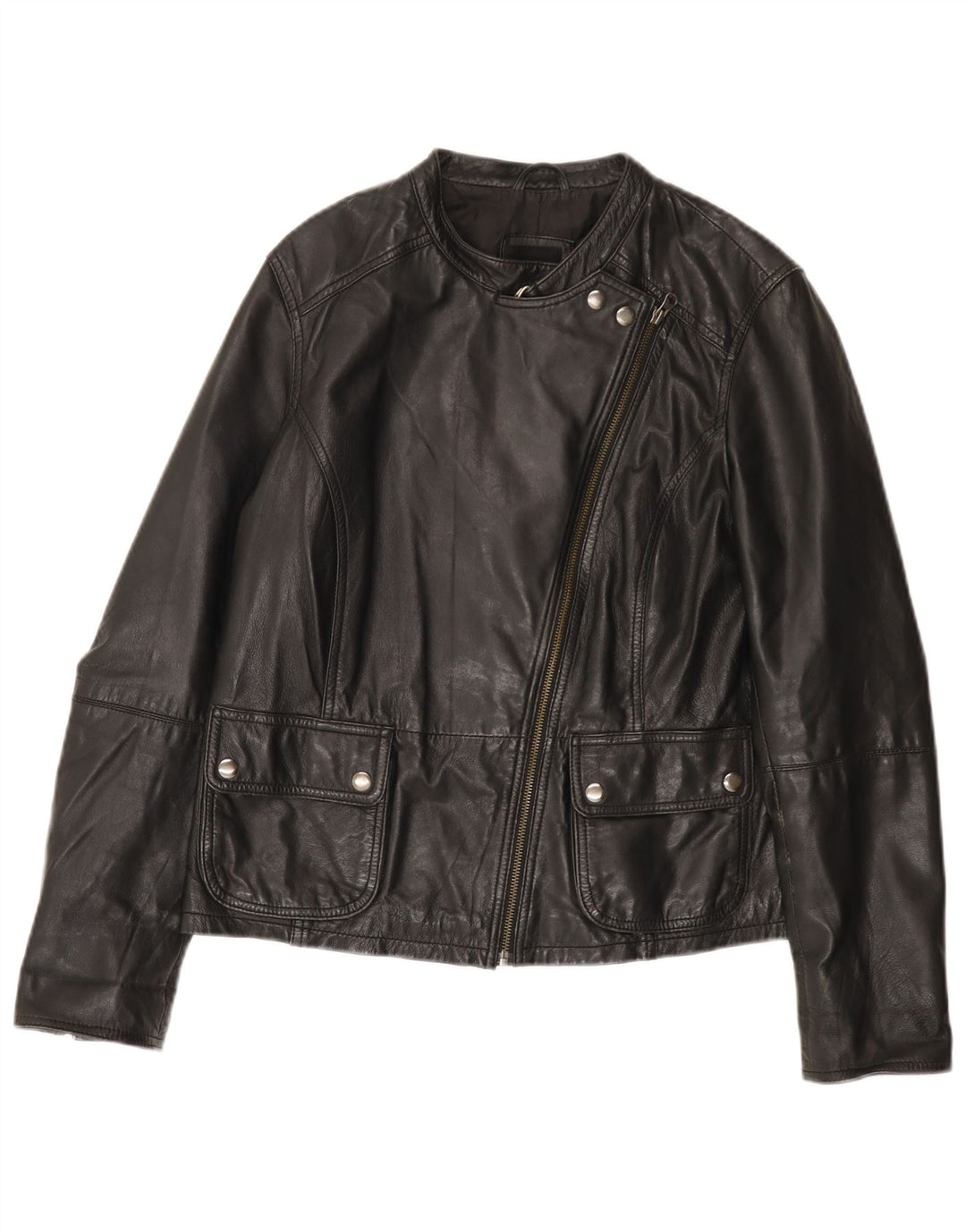 Vintage Womens Leather Biker Jacket UK 14 Large Black Leather