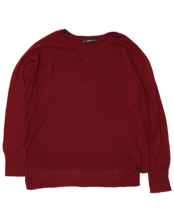 Zara Womens Boat Neck Jumper Sweater UK 14 Medium Maroon