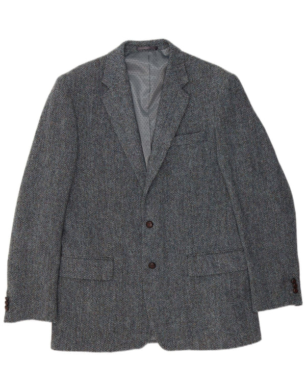 Harris Tweed Mens 2 Button Blazer Jacket UK 40 Large Blue Herringbone