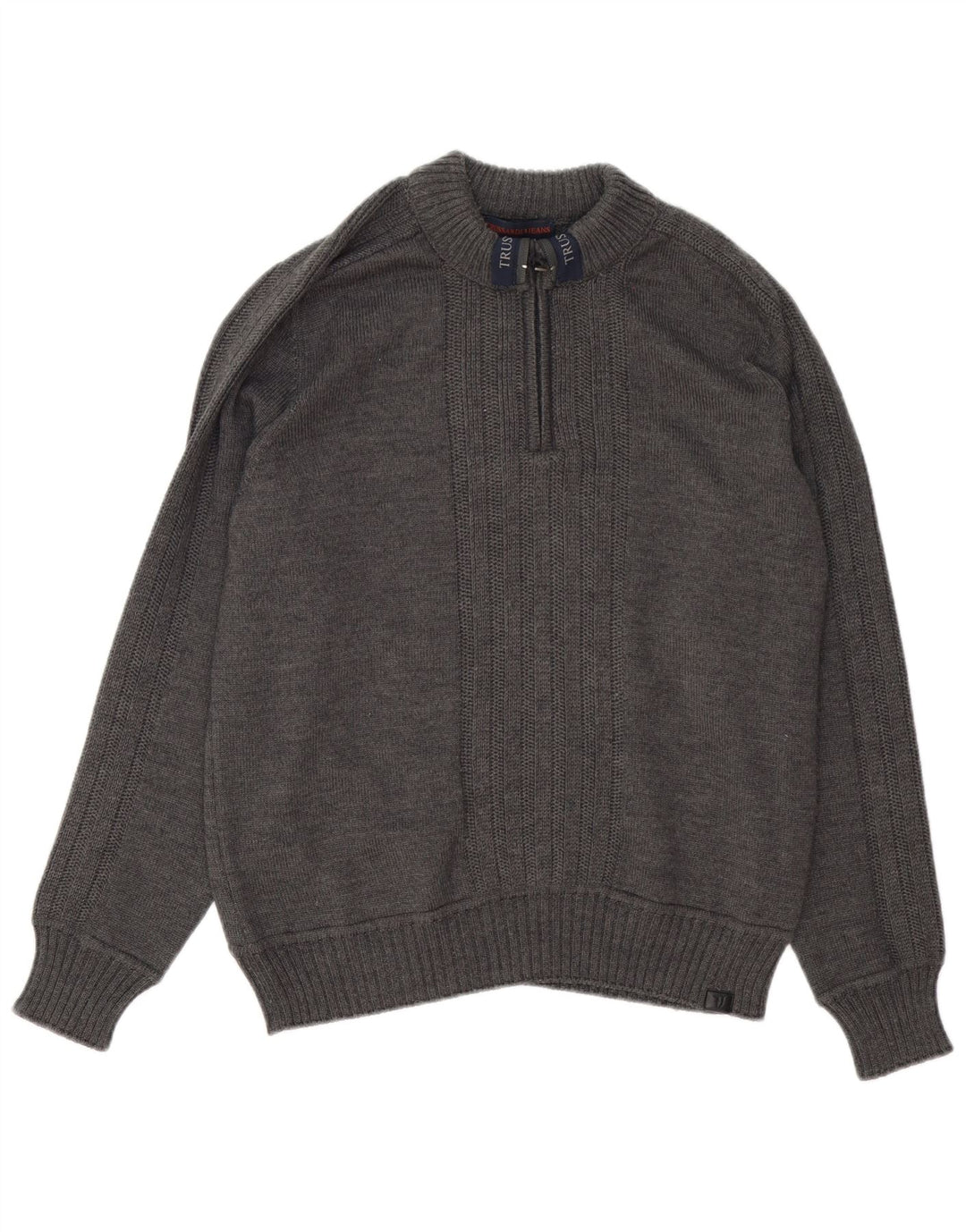 Trussardi Jeans Mens Zip Neck Jumper Sweater Medium Grey Wool