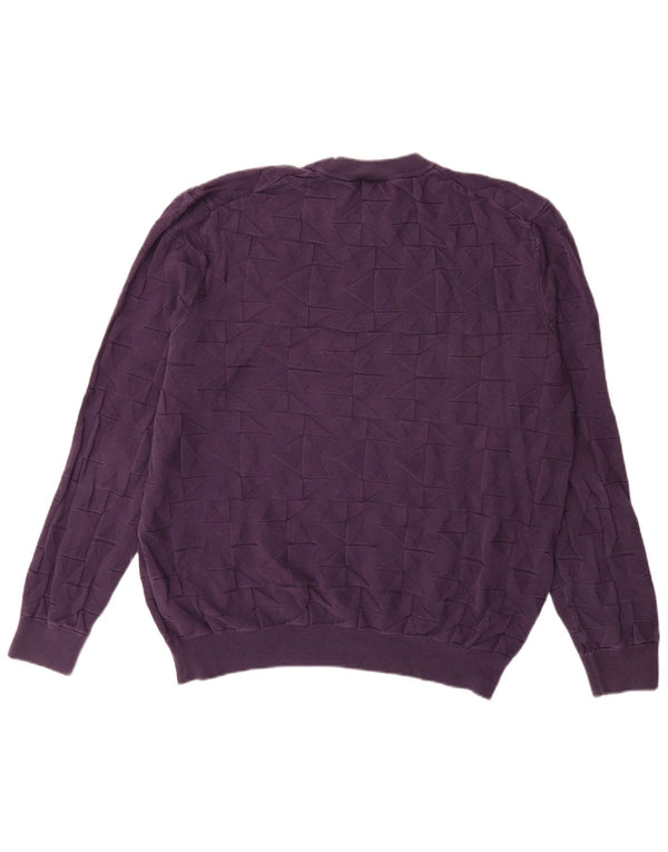 HUGO BOSS Mens Crew Neck Jumper Sweater 2XL Purple Geometric Cotton