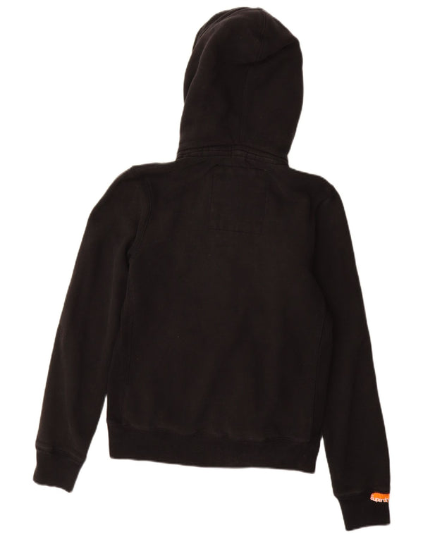 Superdry Womens Graphic Zip Hoodie Sweater UK 12 Medium Black Cotton