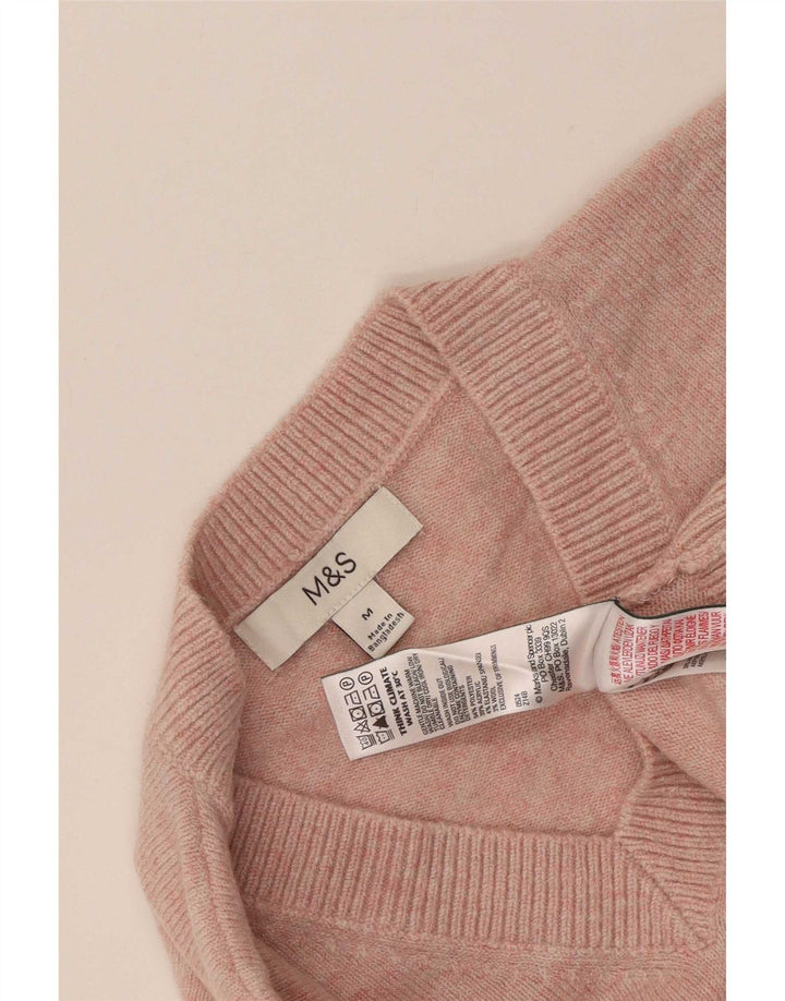 Marks & Spencer Womens V-Neck Jumper Sweater UK 14 Medium Pink Polyester