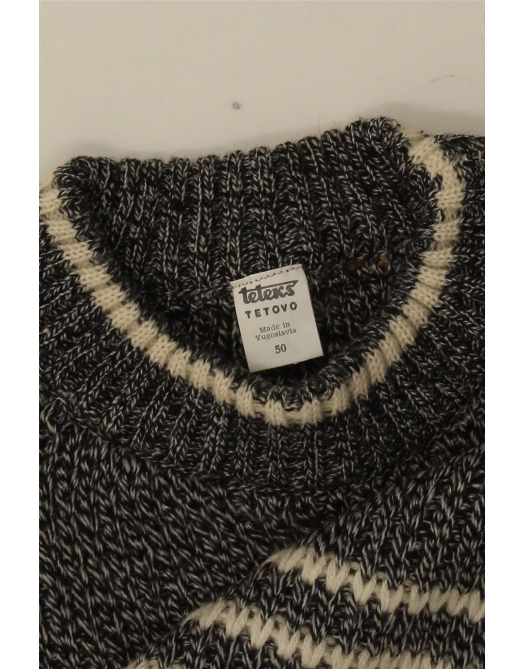 Vintage Mens Crew Neck Jumper Sweater EU 50 Medium Off White Geometric