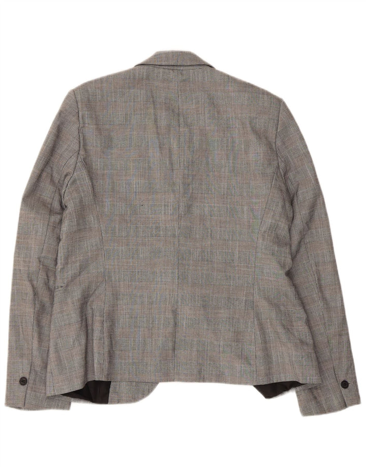 Zara Womens 1 Button Blazer Jacket EU 42 Large Grey Check Polyester