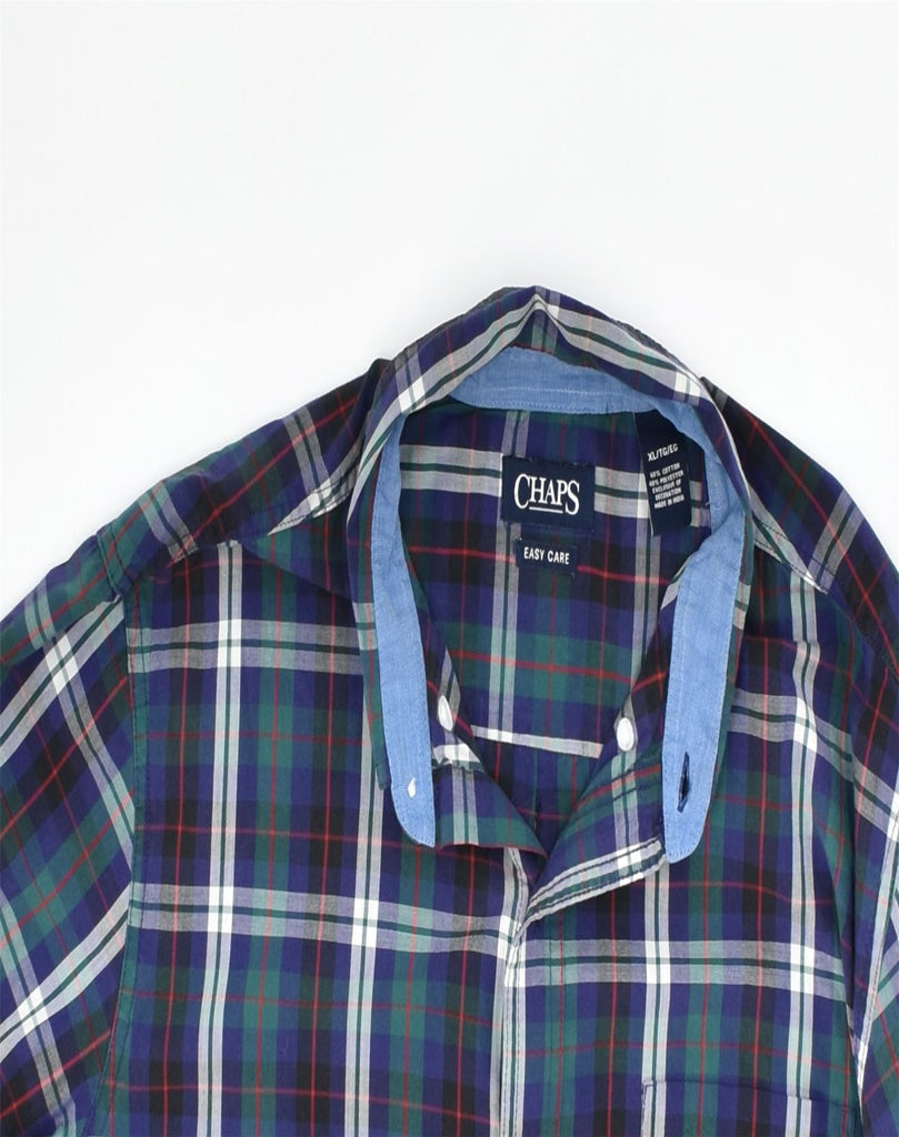 CHAPS Mens Shirt XL Navy Blue Check Cotton | Vintage | Thrift | Second-Hand | Used Clothing | Messina Hembry 