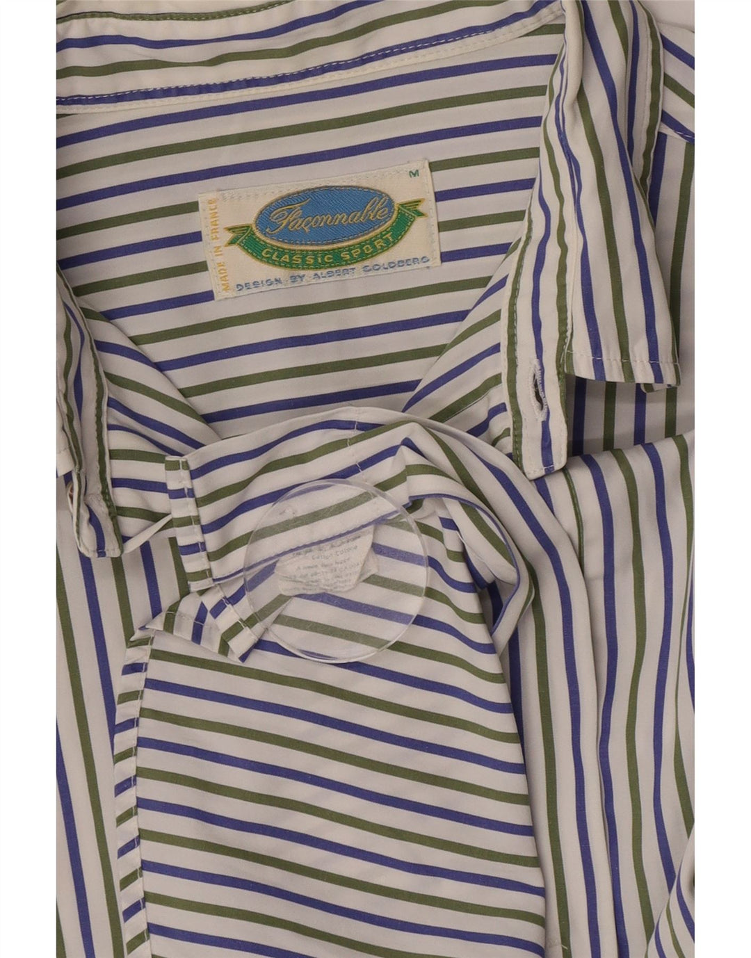 Faconnable Mens Short Sleeve Shirt Medium Off White Striped Cotton