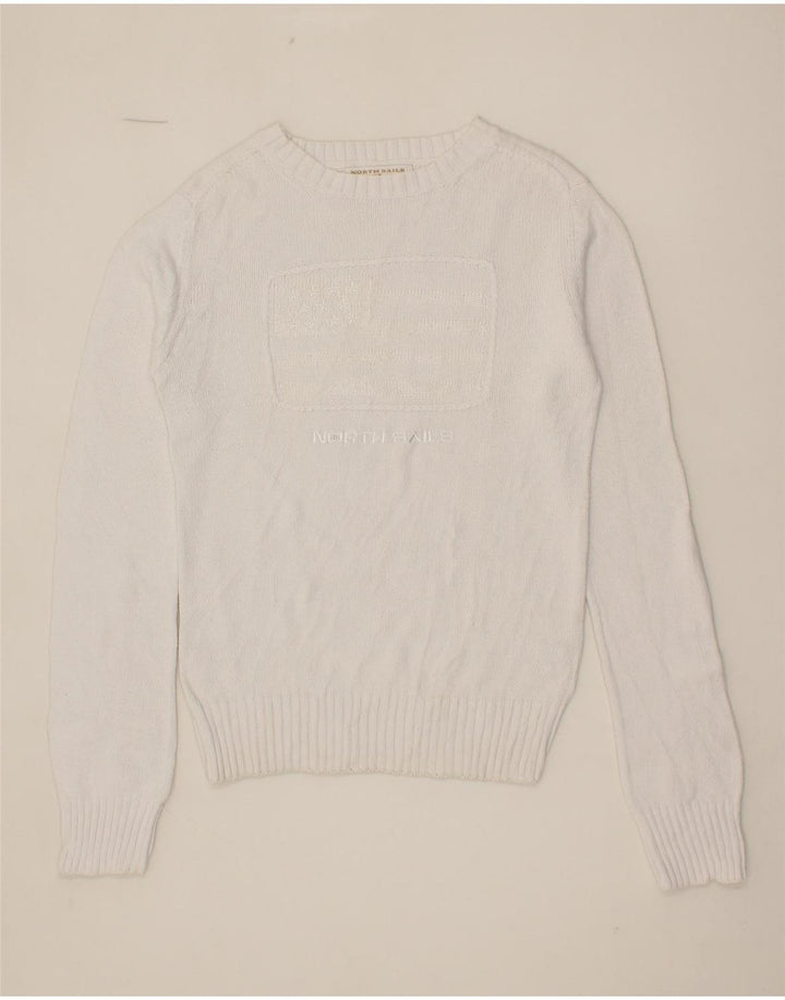 NORTH SAILS Womens Boat Neck Jumper Sweater UK 12 Medium White Cotton Vintage North Sails and Second-Hand North Sails from Messina Hembry 