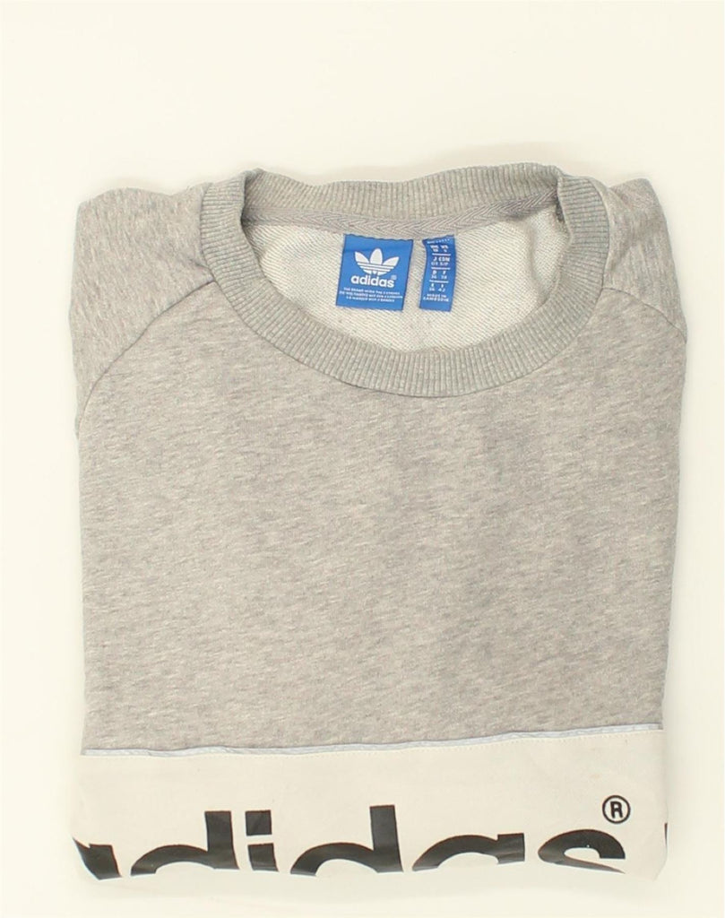 ADIDAS Womens Graphic Sweatshirt Jumper UK 10 Small Grey Colourblock | Vintage Adidas | Thrift | Second-Hand Adidas | Used Clothing | Messina Hembry 