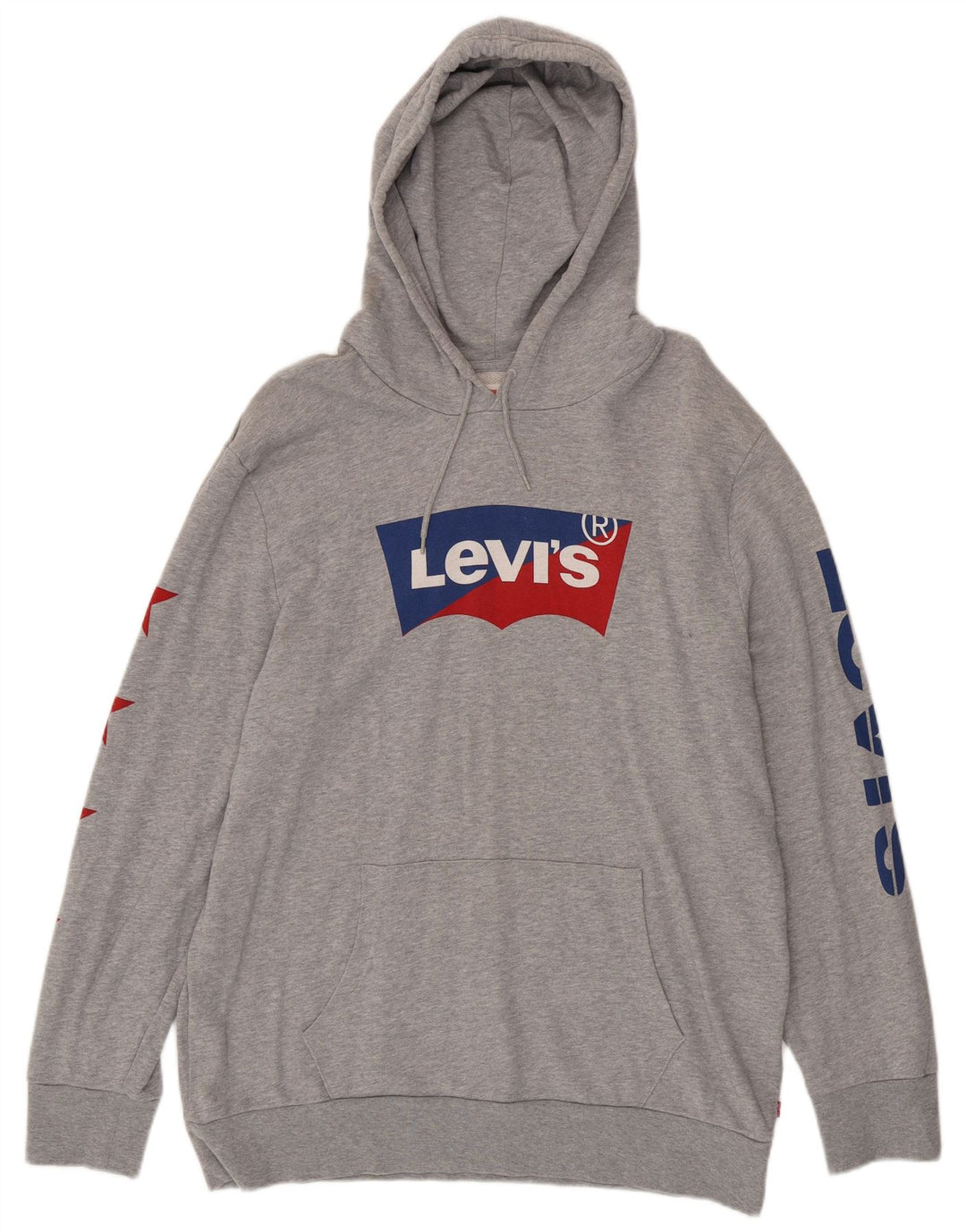 LEVI'S Mens Graphic Hoodie Jumper XL Grey Cotton