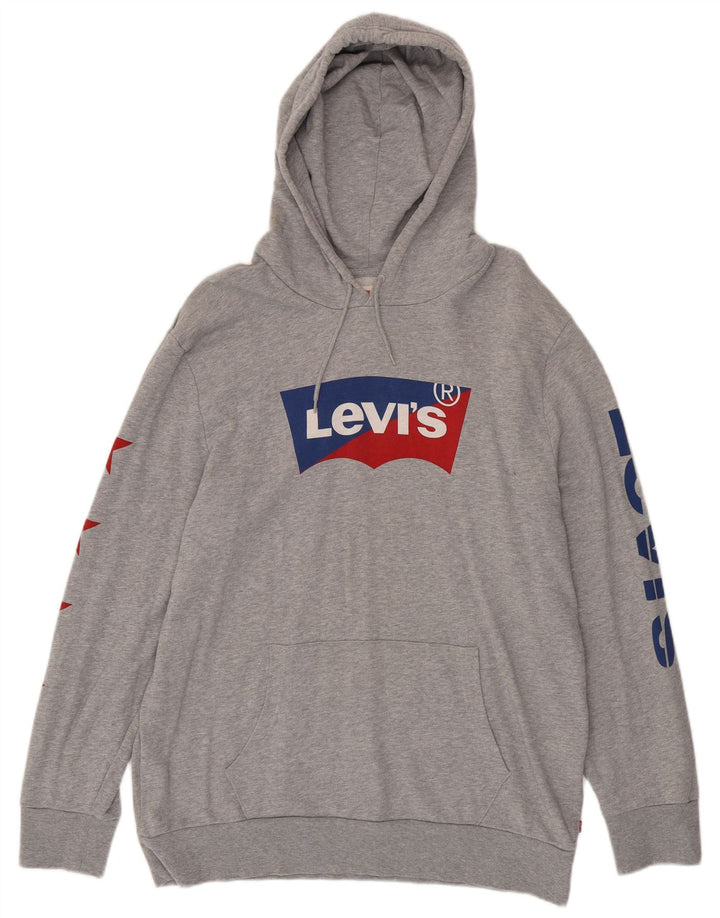LEVI'S Mens Graphic Hoodie Jumper XL Grey Cotton