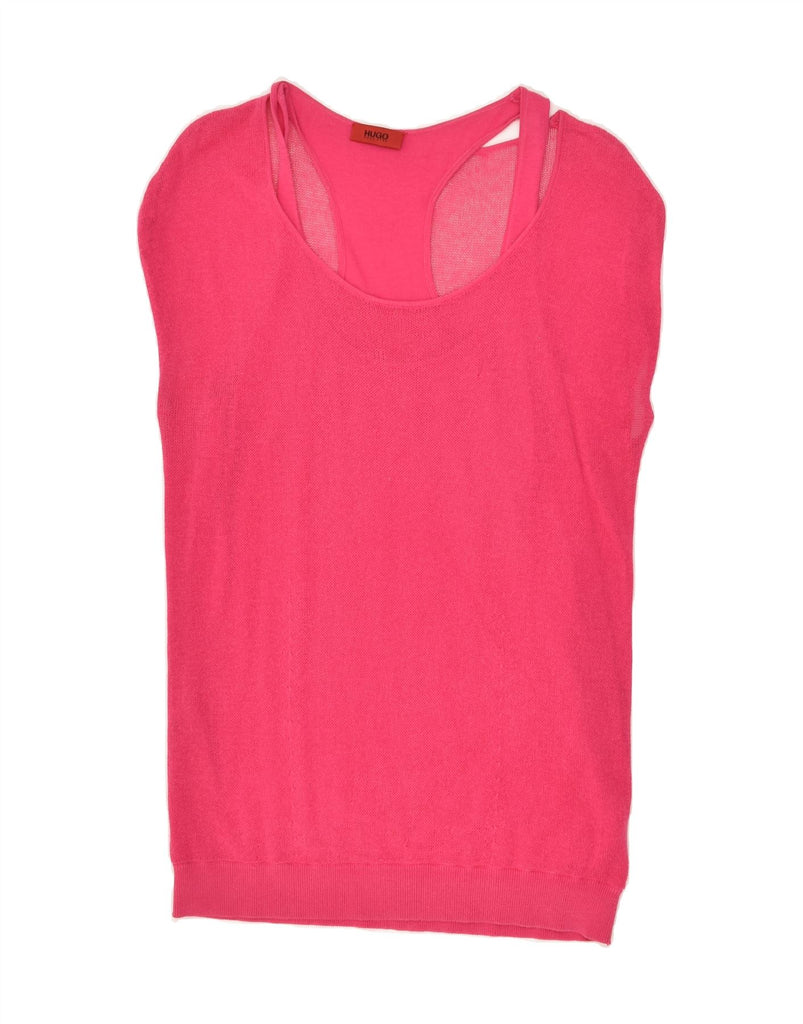 HUGO BOSS Womens Knit Sleeveless Blouse Top UK 12 Medium Pink Cotton Vintage Hugo Boss and Second-Hand Hugo Boss from Messina Hembry 