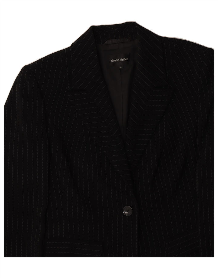 VINTAGE Womens 1 Button Biker Jacket EU 36 Small Black Pinstripe Polyester Vintage Vintage and Second-Hand Vintage from Messina Hembry 