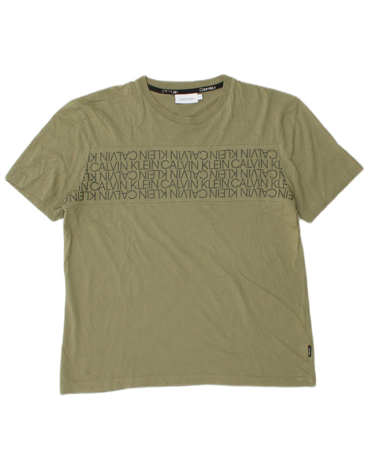 Calvin Klein Mens Graphic T-Shirt Top Medium Khaki Cotton