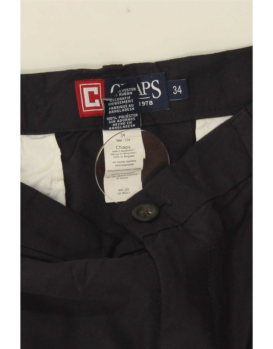 Chaps Mens Chino Shorts W34 Large Black Polyester