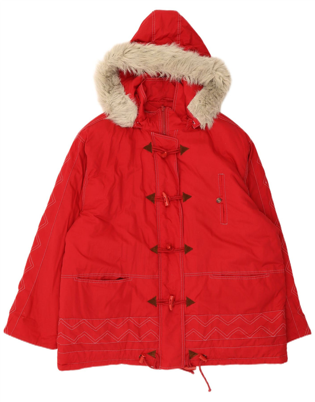 Vintage Womens Hooded Parka Jacket UK 24 4XL Red Chevron Polyester