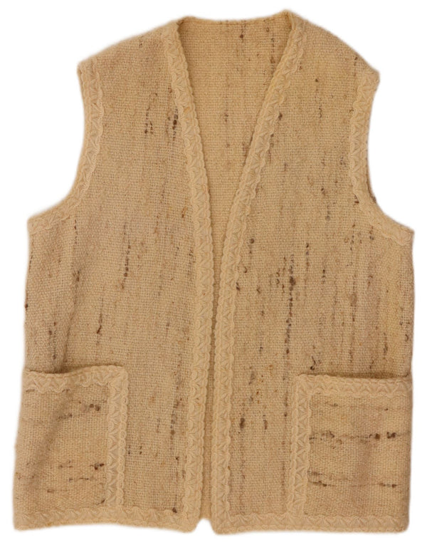 VINTAGE Womens Sleeveless Open Cardigan Sweater UK 16 Large Beige Flecked