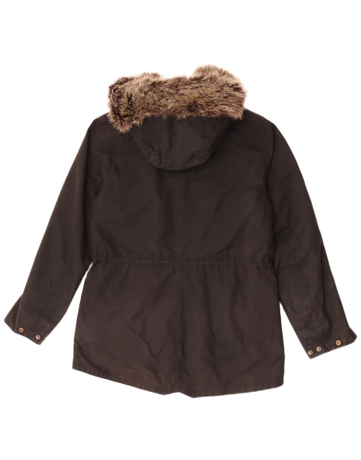 Barbour Womens Hooded Waxed Cotton Jacket UK 12 Medium Black