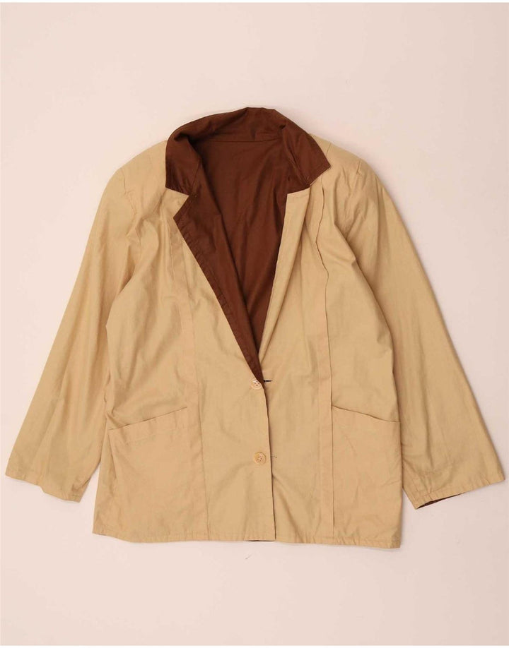 Vintage Womens 2 Button Blazer Jacket UK 16 Large Brown Colourblock
