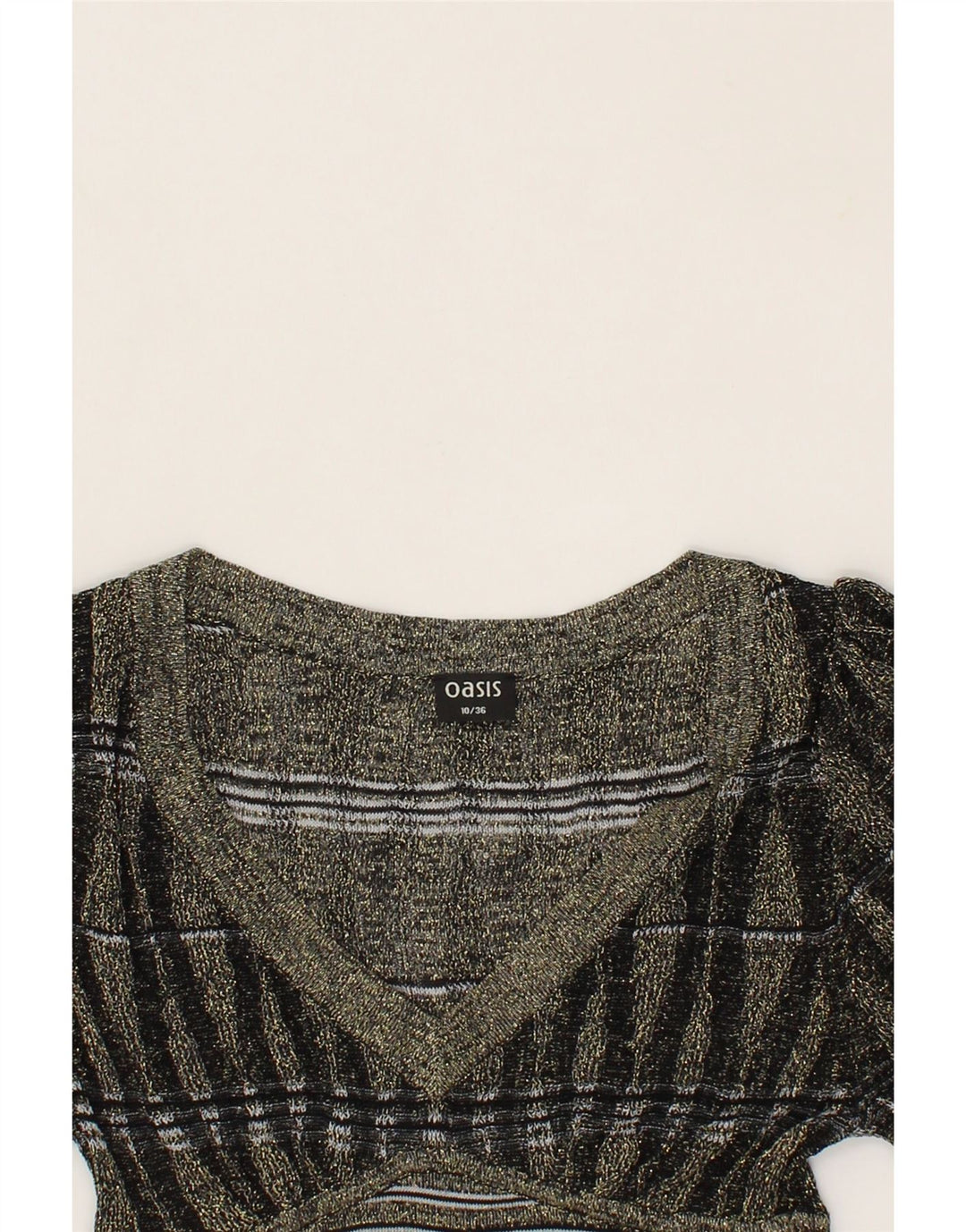 OASIS Womens A-Line Dress UK 10 Small Grey Striped Viscose Vintage Oasis and Second-Hand Oasis from Messina Hembry 