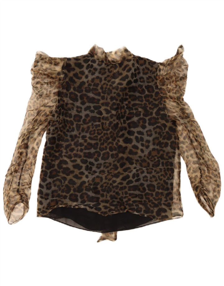Zara Womens Blouse Top UK 10 Small Brown Animal Print