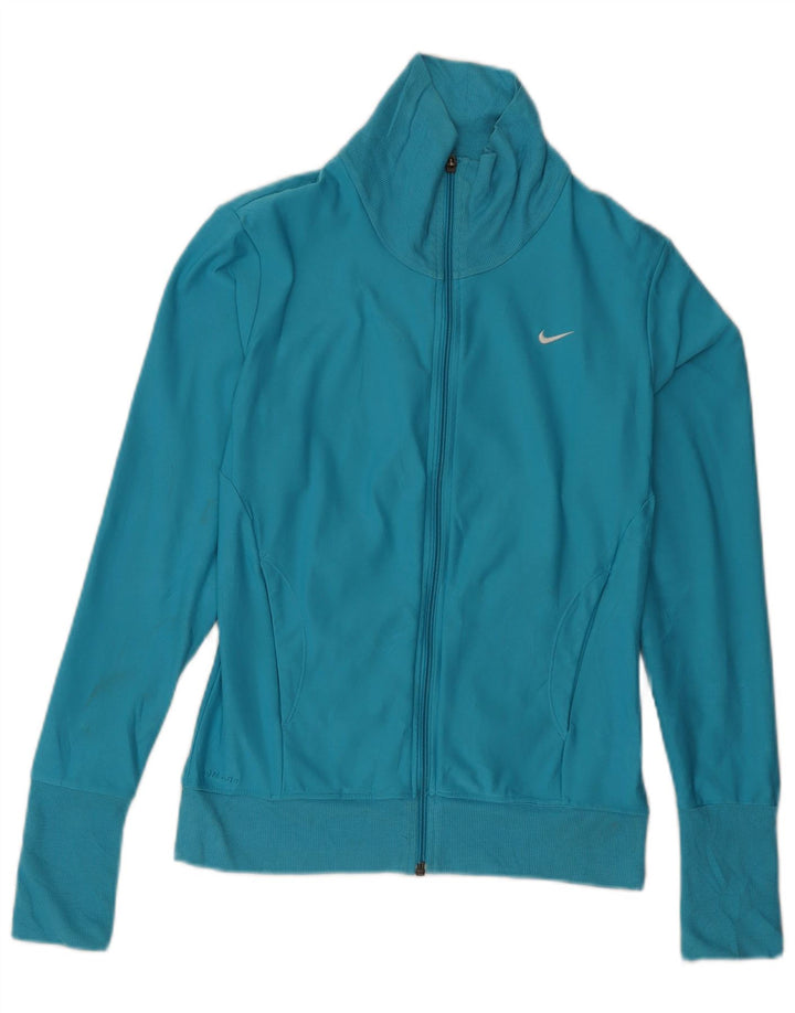 NIKE Womens Dri Fit Tracksuit Top Jacket UK 8/10 Small Blue Polyester