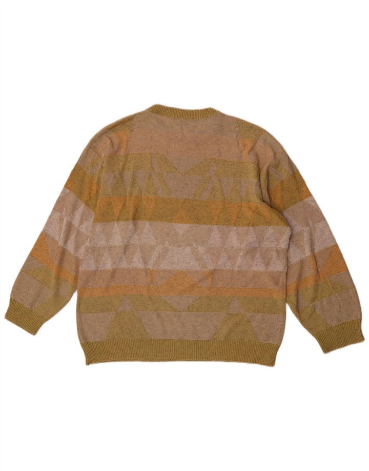 Vintage Mens Crew Neck Jumper Sweater Medium Green Geometric