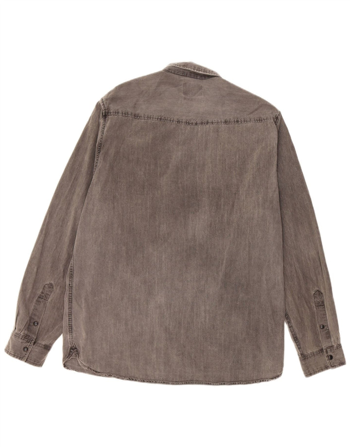 Zara Mens Regular Fit Denim Shirt XL Grey Cotton
