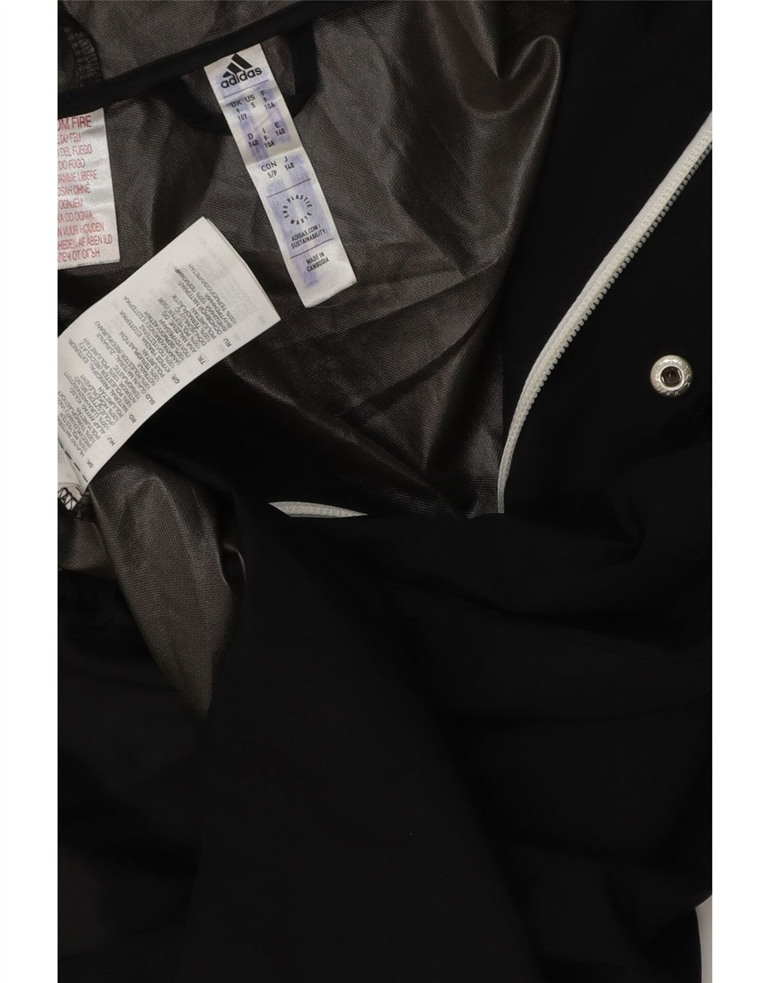 ADIDAS Boys Hooded Rain Jacket 9-10 Years Black Polyester