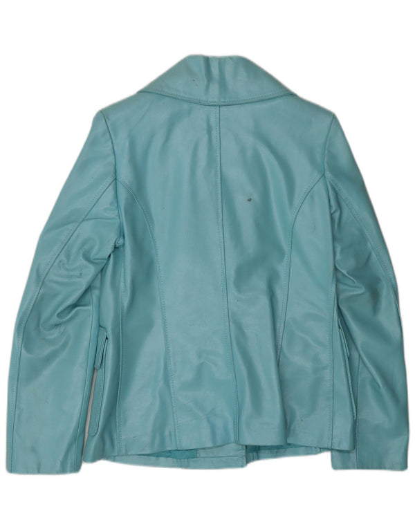 VINTAGE Womens Leather Jacket UK 10 Small Blue Leather