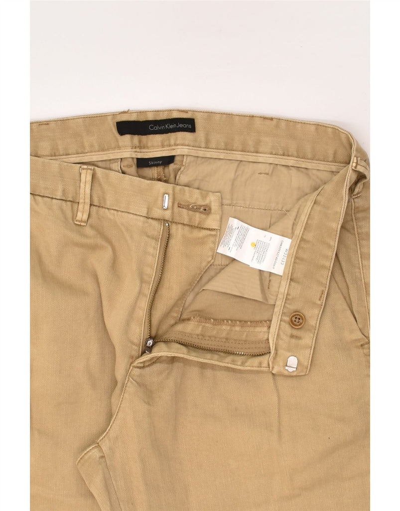 CALVIN KLEIN Mens Skinny Casual Trousers W32 L33 Beige Cotton | Vintage Calvin Klein | Thrift | Second-Hand Calvin Klein | Used Clothing | Messina Hembry 