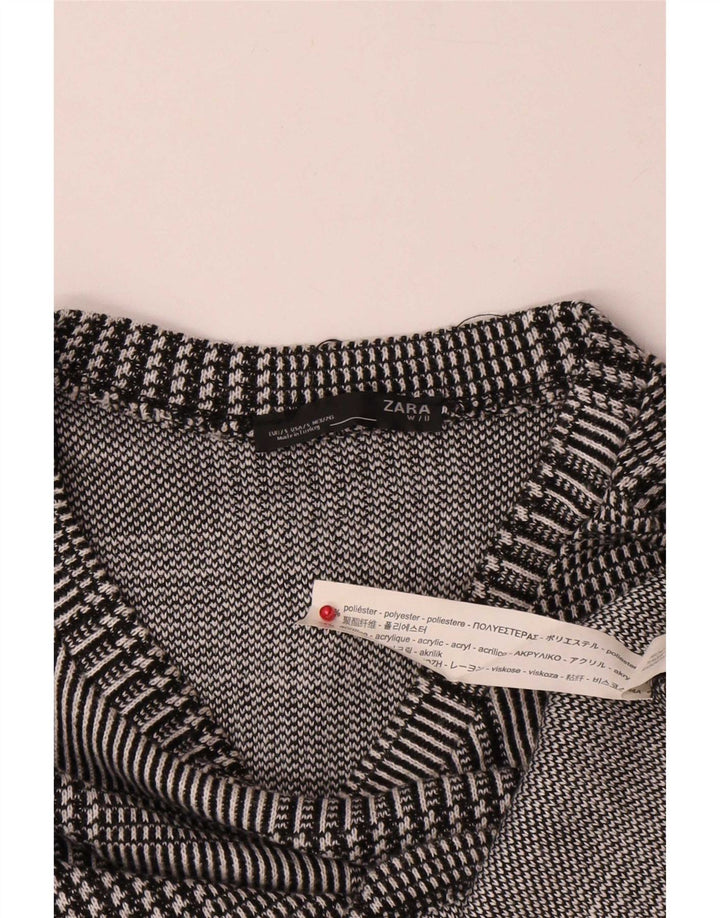 Zara Womens Oversized Crew Neck Jumper Sweater UK 10 Small Grey Check
