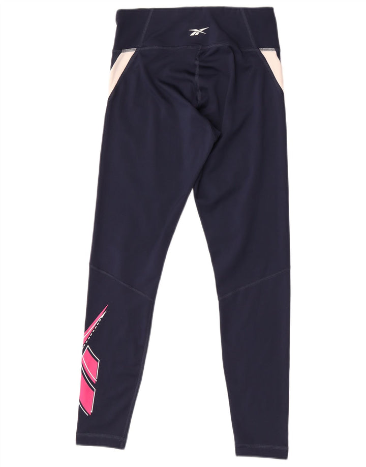 Reebok Womens Graphic Leggings UK 8/10 Small Navy Blue Colourblock