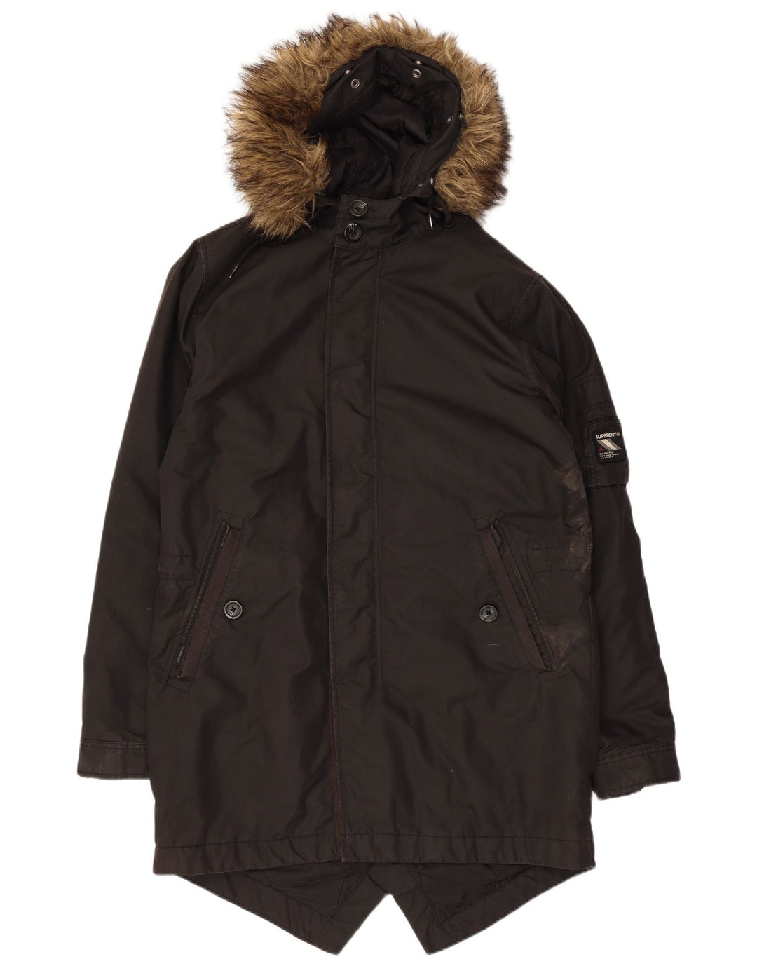 Superdry Mens Hooded Parka Jacket UK 38 Medium Khaki