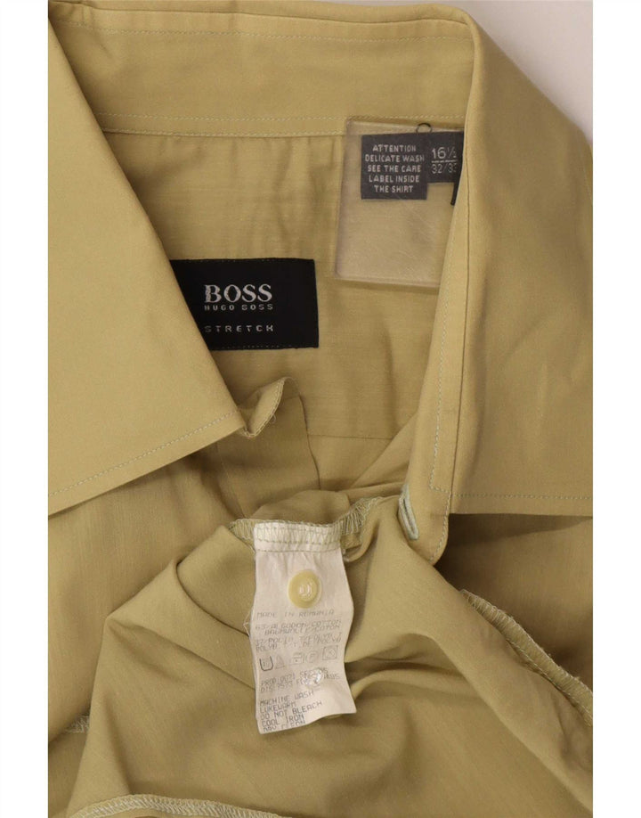 Hugo Boss Mens Shirt Size 16 1/2 Large Khaki Cotton