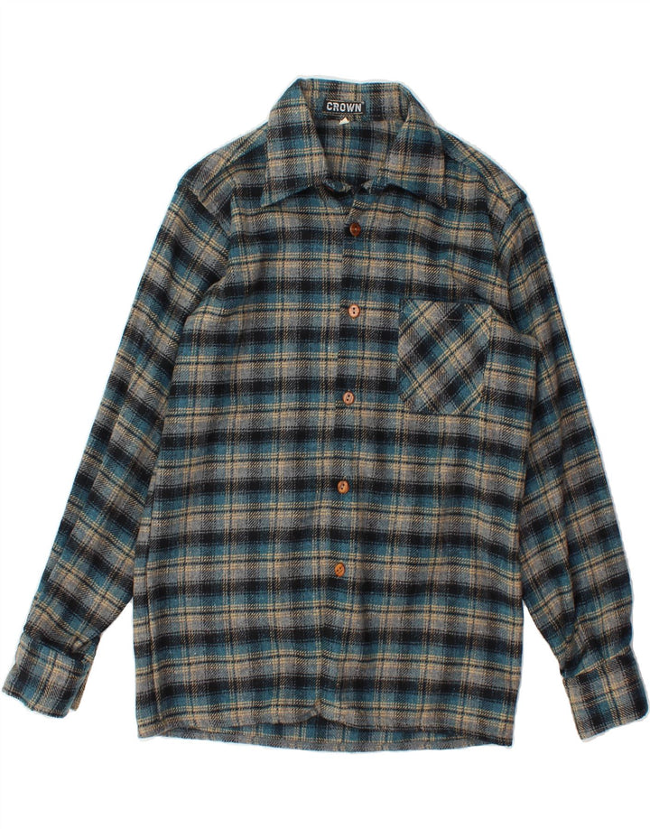 CROWN Mens Overshirt Shirt Size 40 Medium Blue Check Acrylic Vintage Crown and Second-Hand Crown from Messina Hembry 