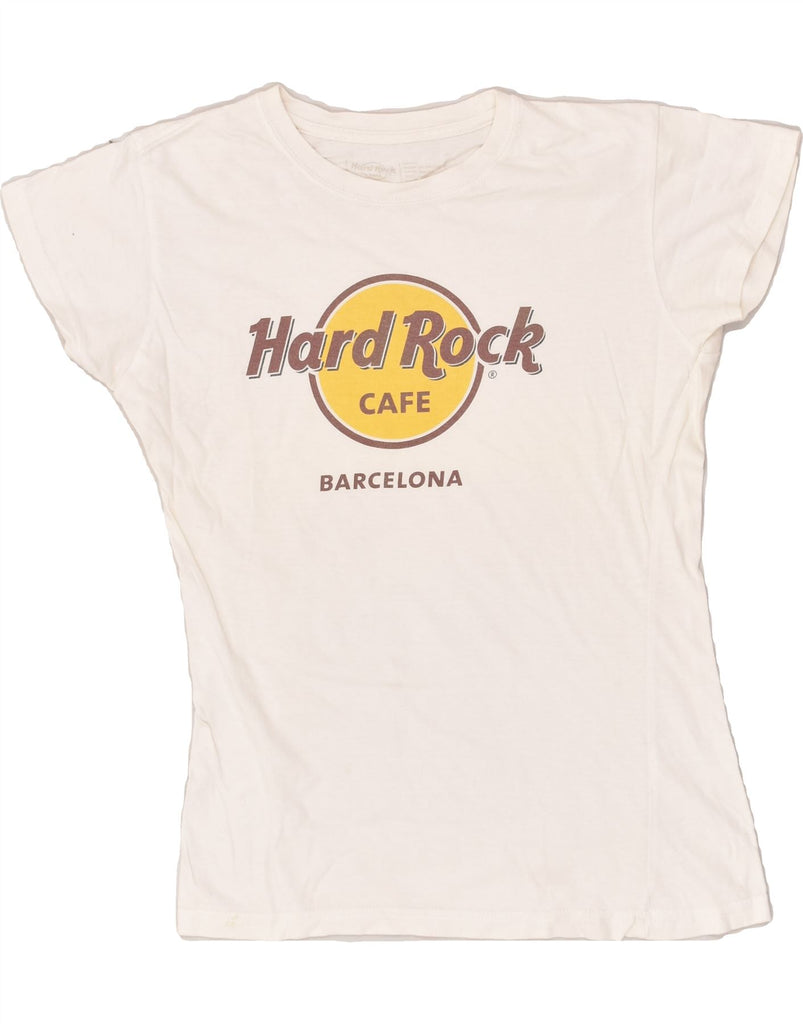 HARD ROCK CAFE Womens Barcelona Graphic T-Shirt Top UK 10 Small White | Vintage Hard Rock Cafe | Thrift | Second-Hand Hard Rock Cafe | Used Clothing | Messina Hembry 