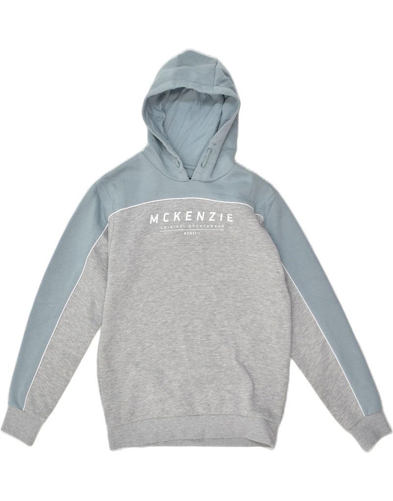 MCKENZIE Boys Graphic Hoodie Jumper 13-14 Years Grey Colourblock Polyester | Vintage Mckenzie | Thrift | Second-Hand Mckenzie | Used Clothing | Messina Hembry 