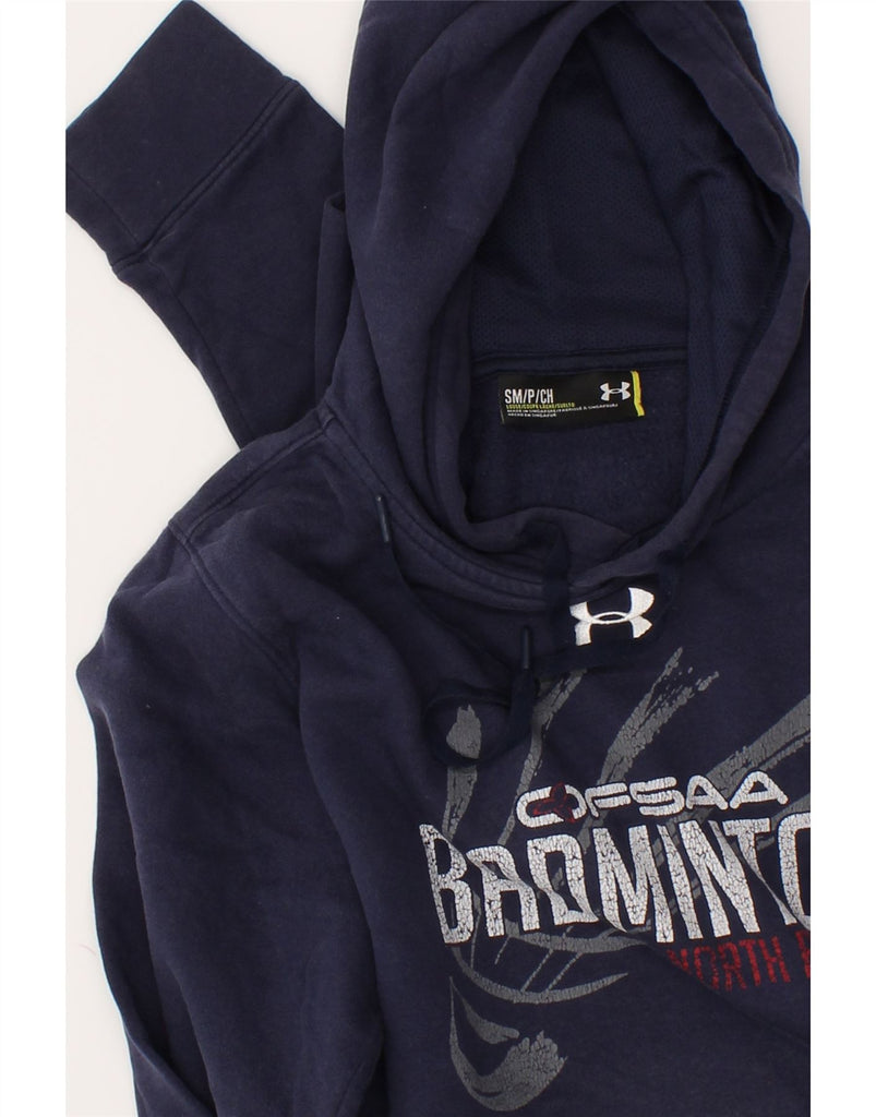 UNDER ARMOUR Mens Graphic Hoodie Jumper Small Navy Blue | Vintage Under Armour | Thrift | Second-Hand Under Armour | Used Clothing | Messina Hembry 