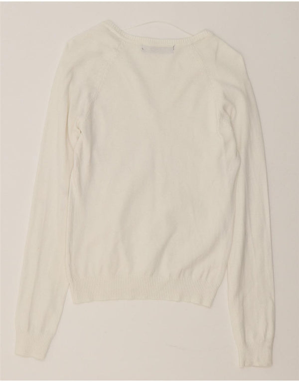 Zara Womens V-Neck Jumper Sweater UK 12 Medium White Cotton