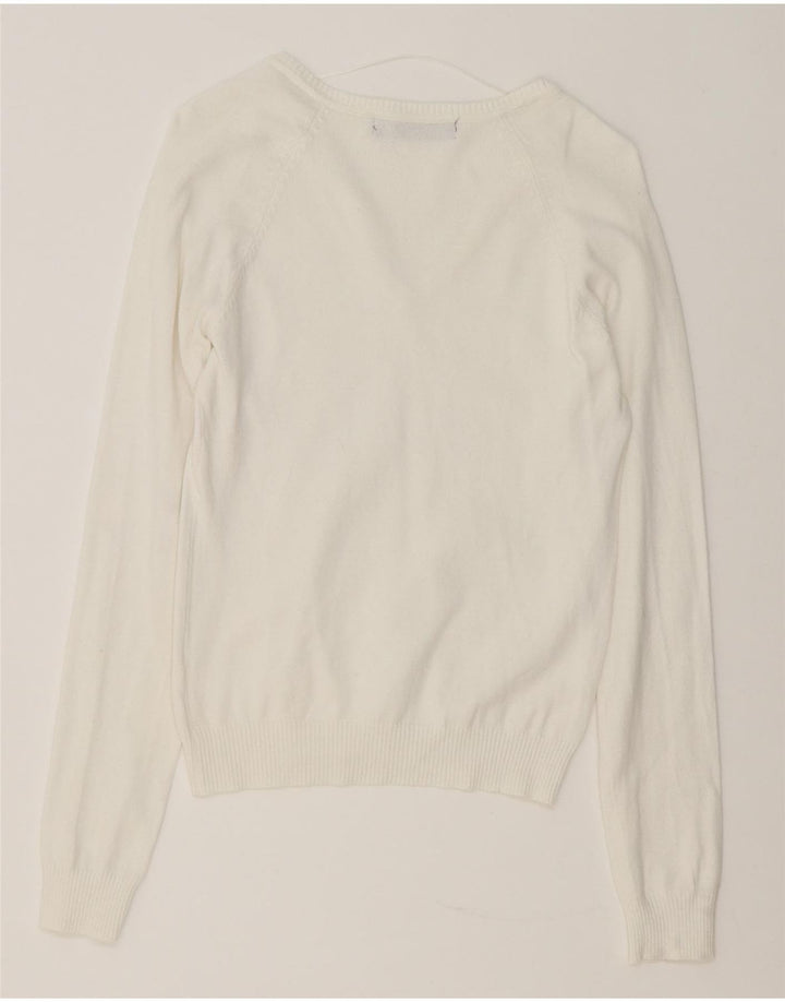 Zara Womens V-Neck Jumper Sweater UK 12 Medium White Cotton