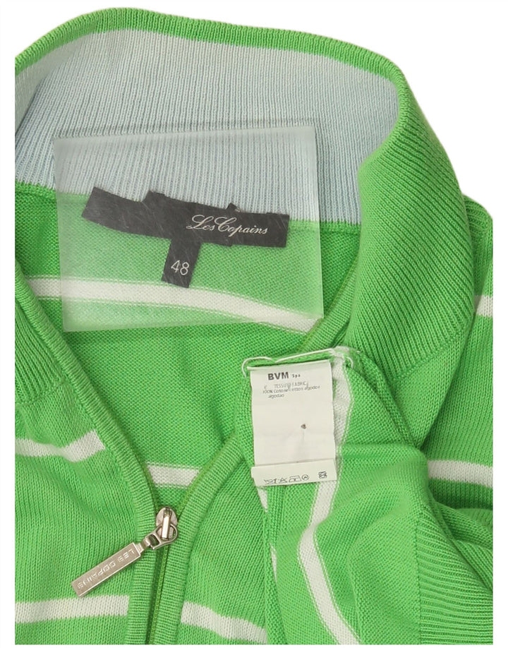 Les Copains Mens Zip Neck Jumper Sweater IT 48 Medium Green Striped Cotton