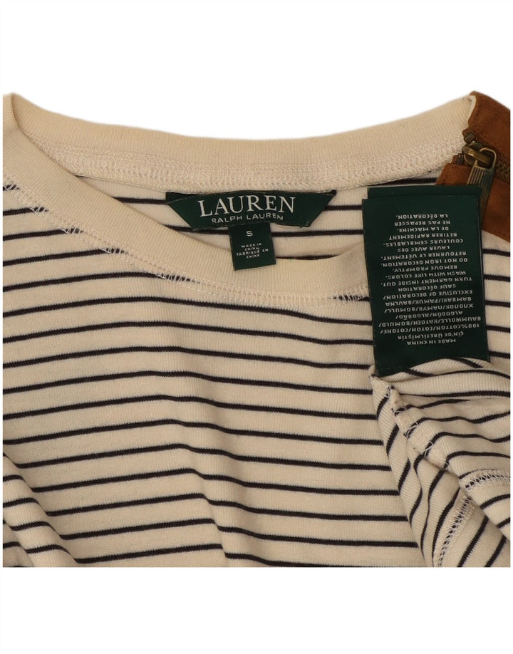RALPH LAUREN Womens Top Long Sleeve UK 10 Small White Striped Cotton