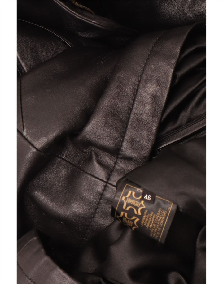 Vintage Womens Hooded Oversized Leather Coat EU 46 XL Black Leather
