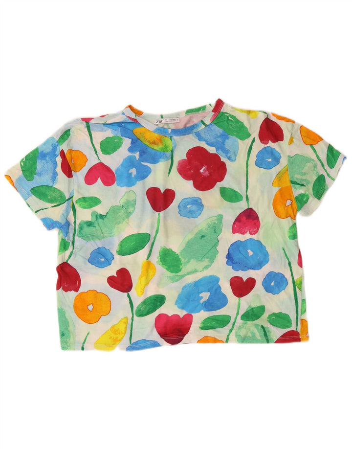 ZARA Womens Crop Graphic T-Shirt Top UK 10 Small Multicoloured Floral