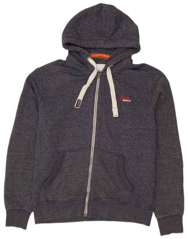 SUPERDRY Mens Zip Hoodie Sweater XL Grey Cotton