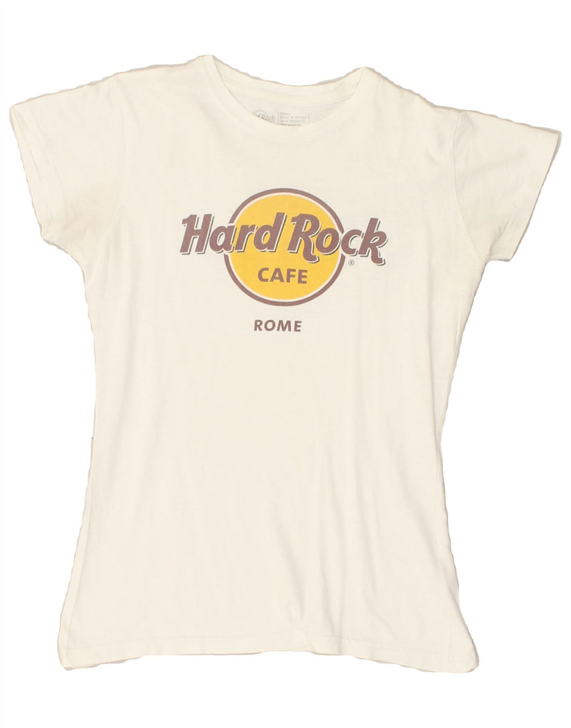 HARD ROCK CAFE Womens Rome Graphic T-Shirt Top UK 10 Small White Cotton | Vintage Hard Rock Cafe | Thrift | Second-Hand Hard Rock Cafe | Used Clothing | Messina Hembry 