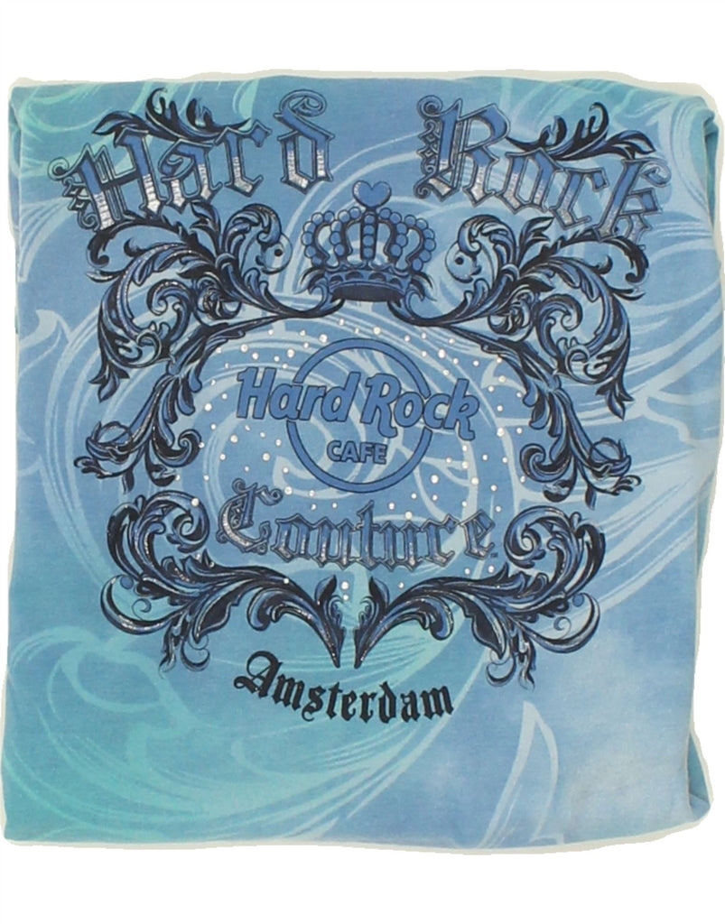 HARD ROCK CAFE Womens Amsterdam Graphic T-Shirt Top UK 6 XS Blue Tie Dye | Vintage Hard Rock Cafe | Thrift | Second-Hand Hard Rock Cafe | Used Clothing | Messina Hembry 